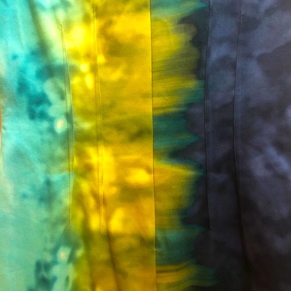 ELIE TAHARI BLUE-YELLOW TIE-DYE OMBRÉ SHIFT DRESS - Picture 5 of 17